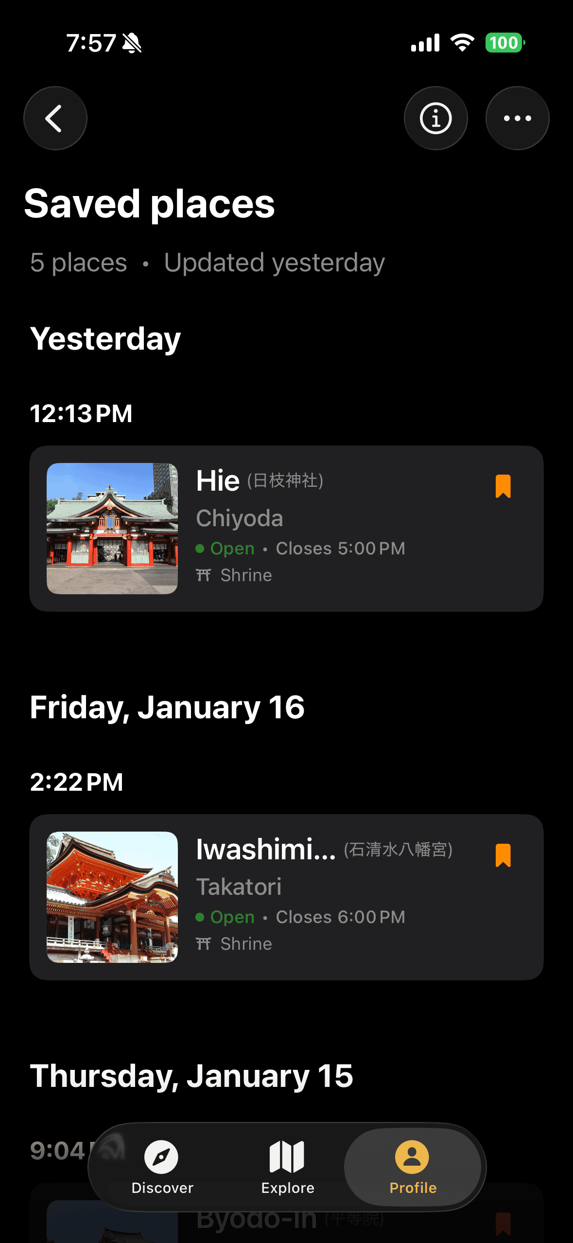 Screenshot of Goshuin Atlas app showing Templi Salvati: Salva templi illimitati nei tuoi preferiti e tieni traccia delle tue visite.